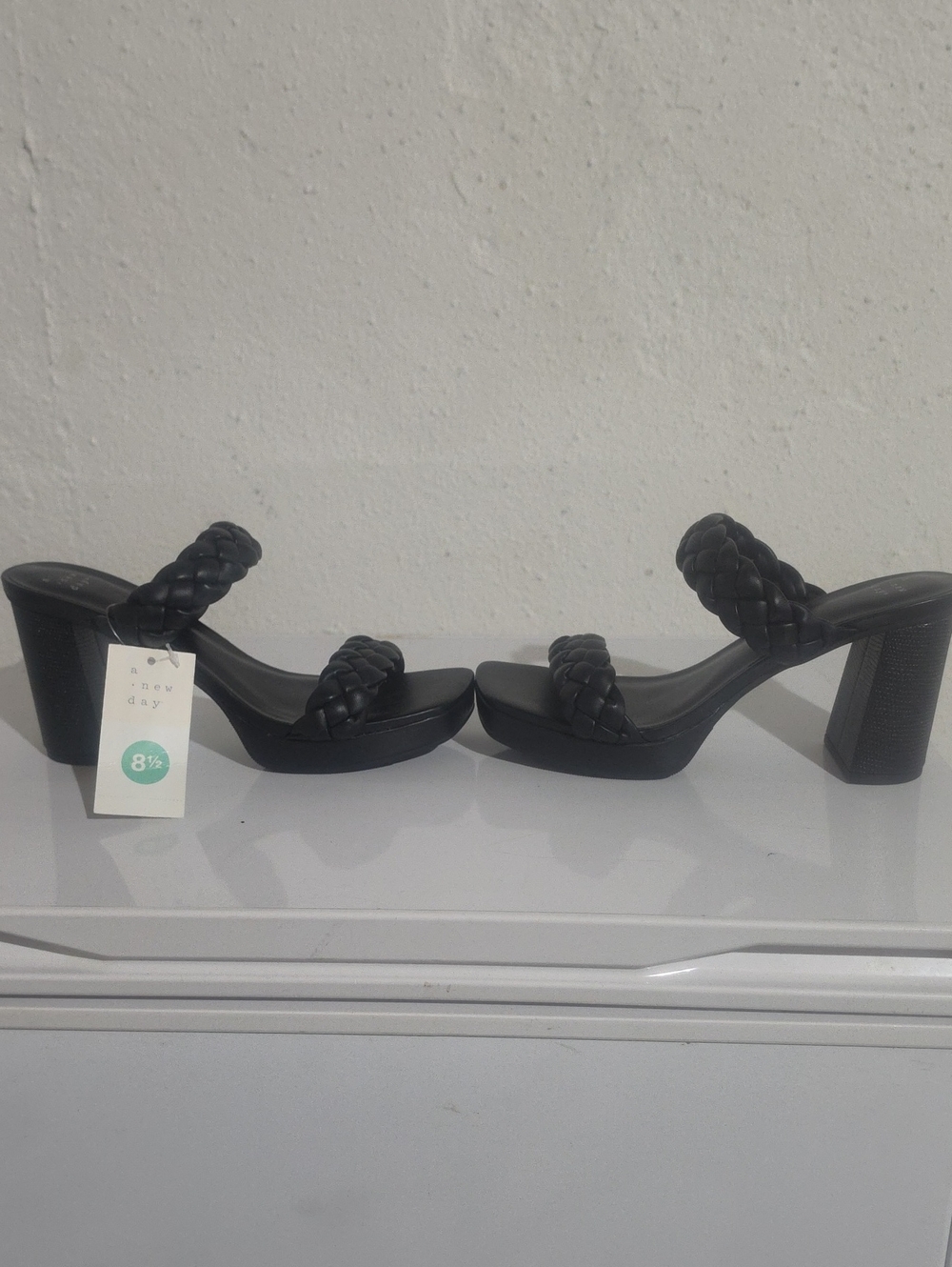 A New Day TianaBlack Braided Strap Block Heel Sandals